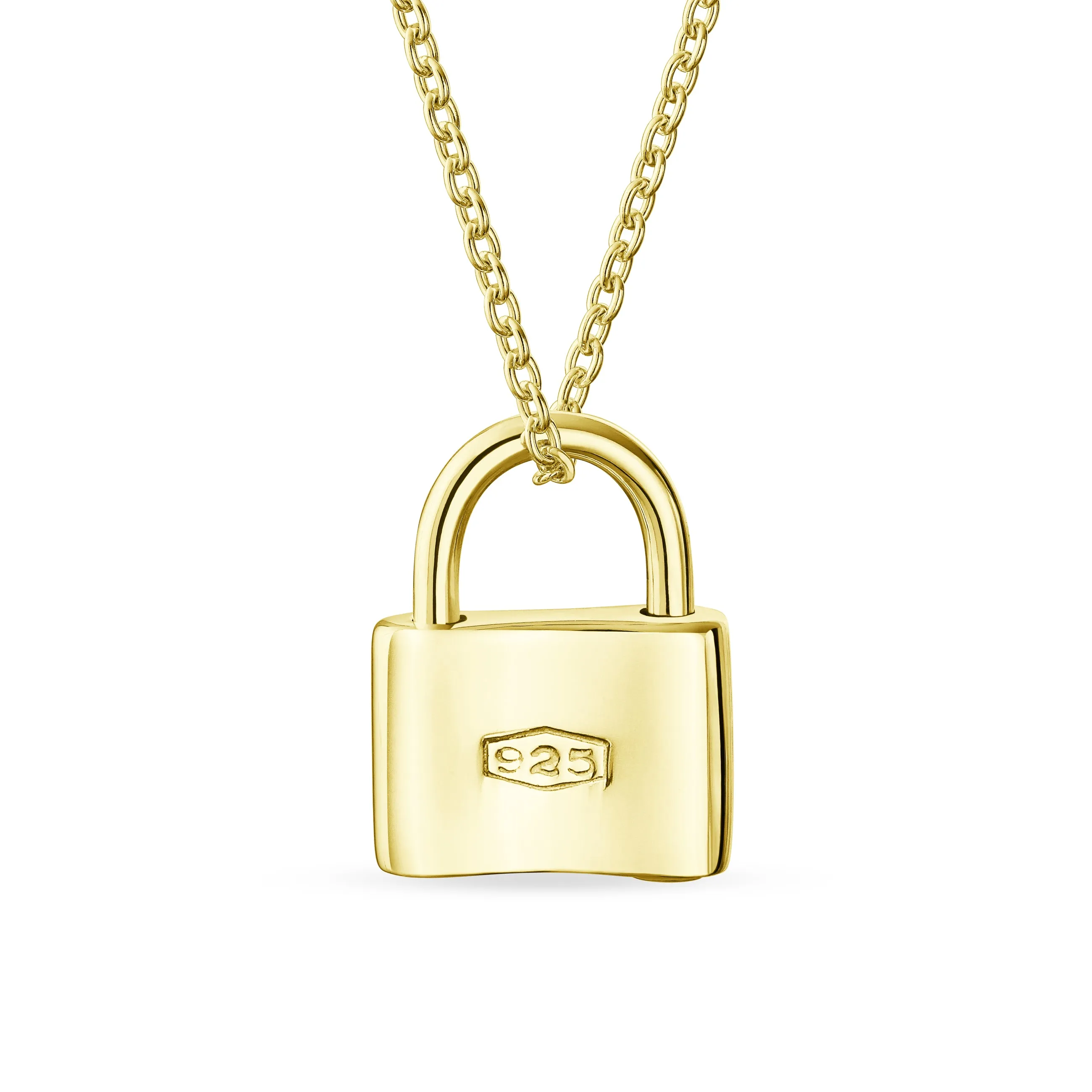 Monogram Pendant Necklace 14K Gold Plated Padlock Charm for Couples 16" Chain