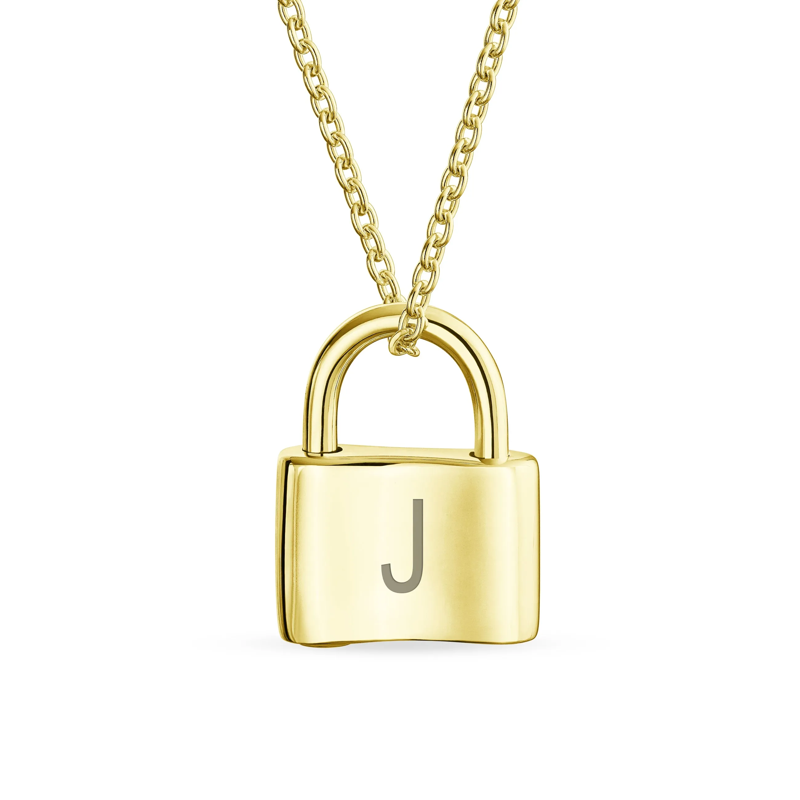 Monogram Pendant Necklace 14K Gold Plated Padlock Charm for Couples 16" Chain