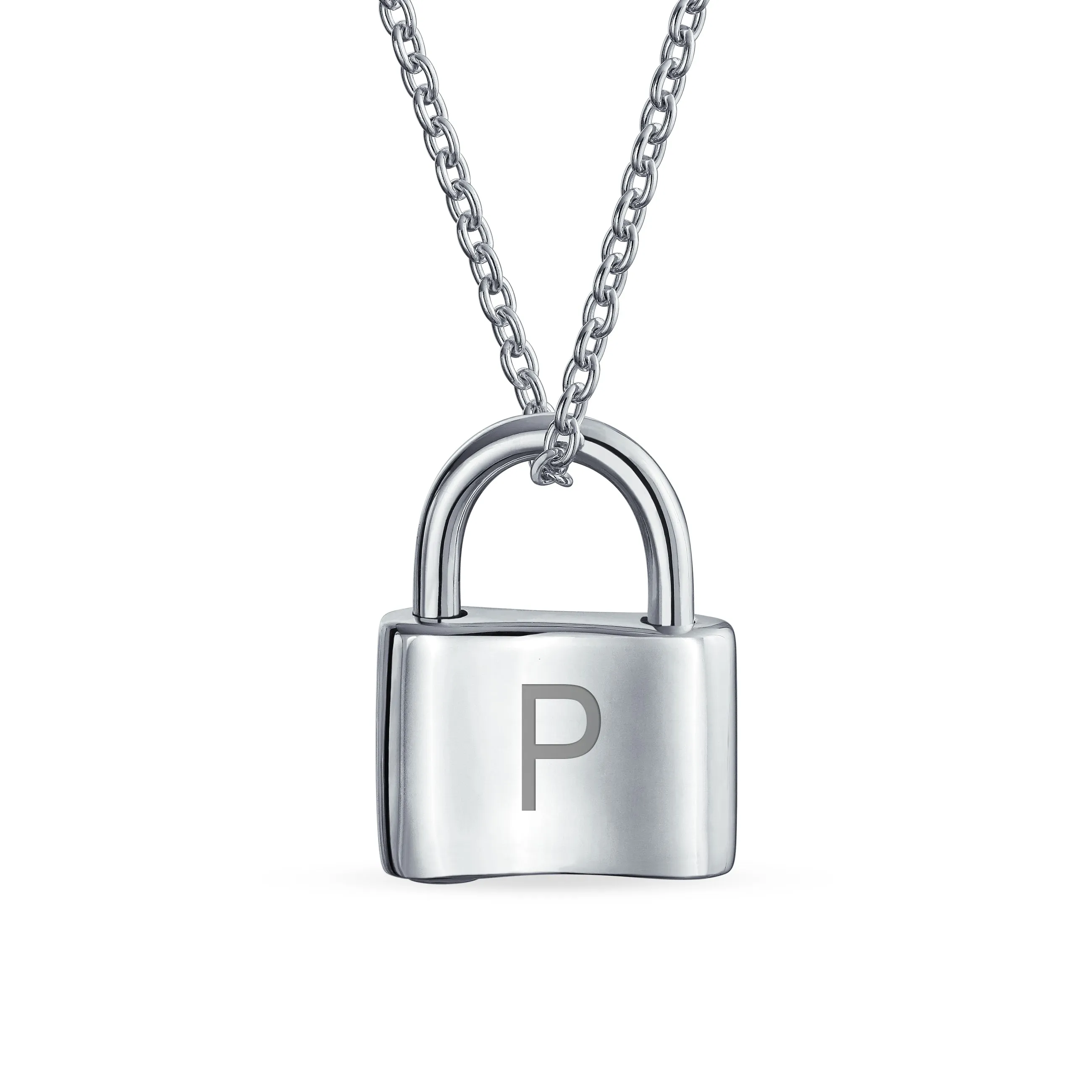 Monogram Pendant Necklace 14K Gold Plated Padlock Charm for Couples 16" Chain