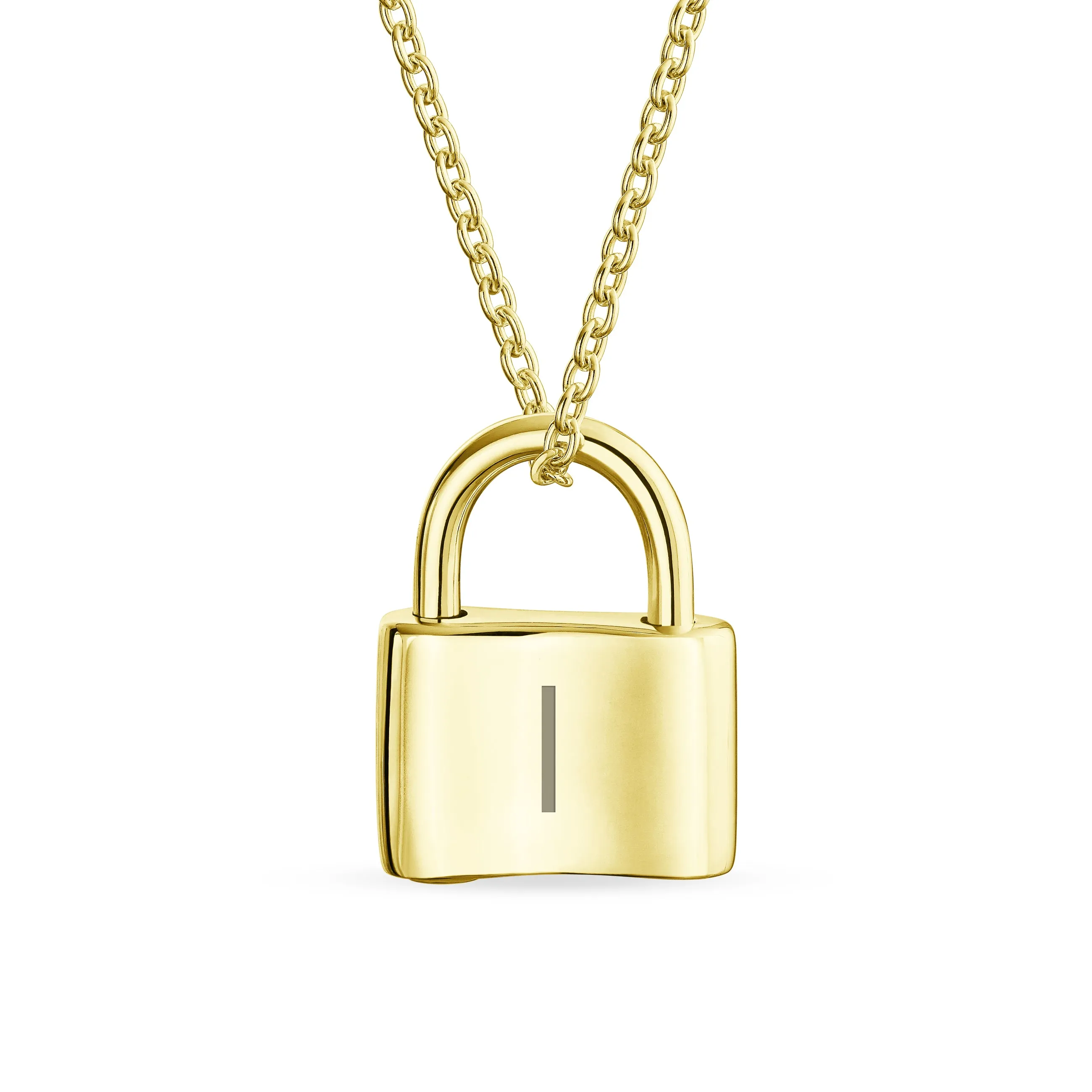 Monogram Pendant Necklace 14K Gold Plated Padlock Charm for Couples 16" Chain