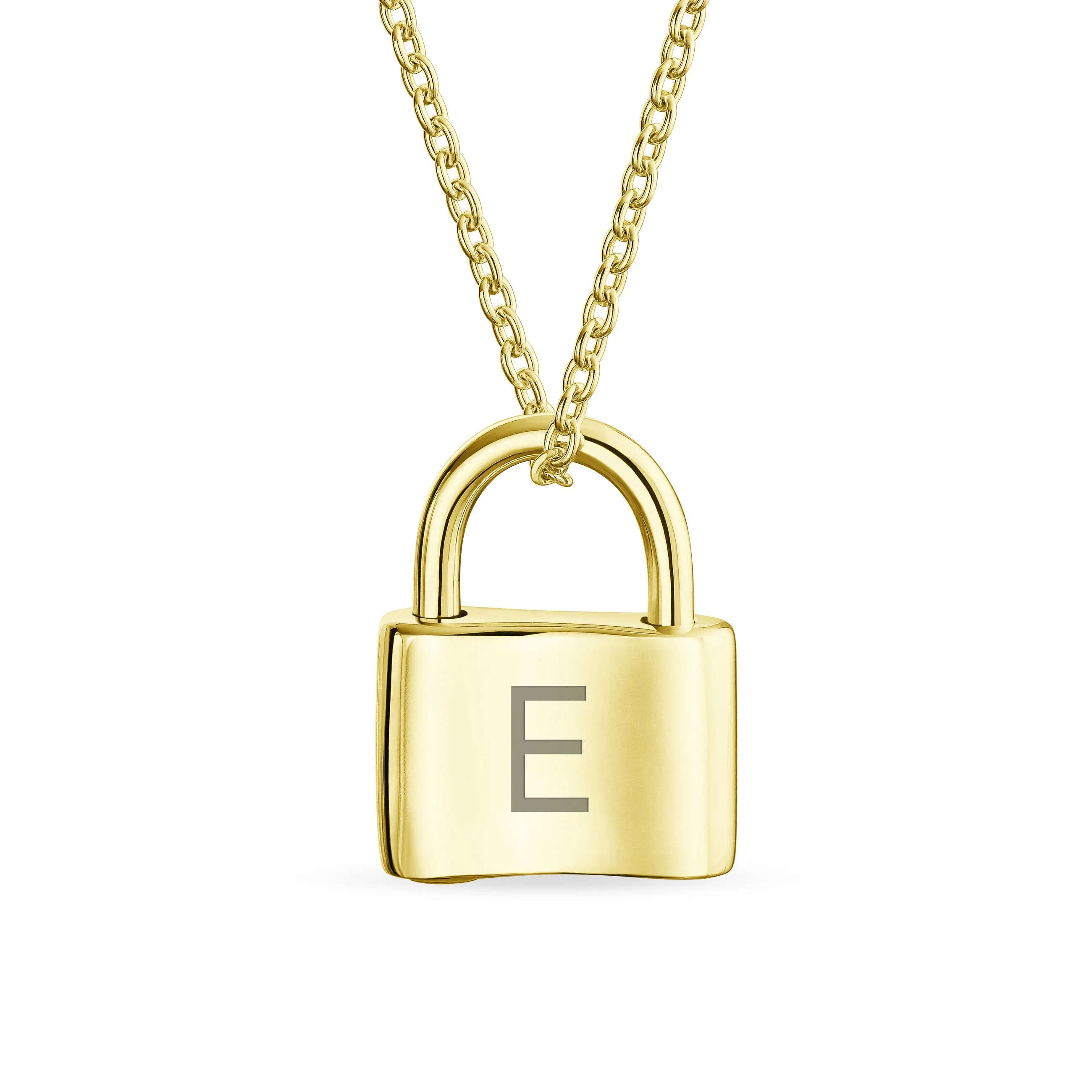 Monogram Pendant Necklace 14K Gold Plated Padlock Charm for Couples 16" Chain