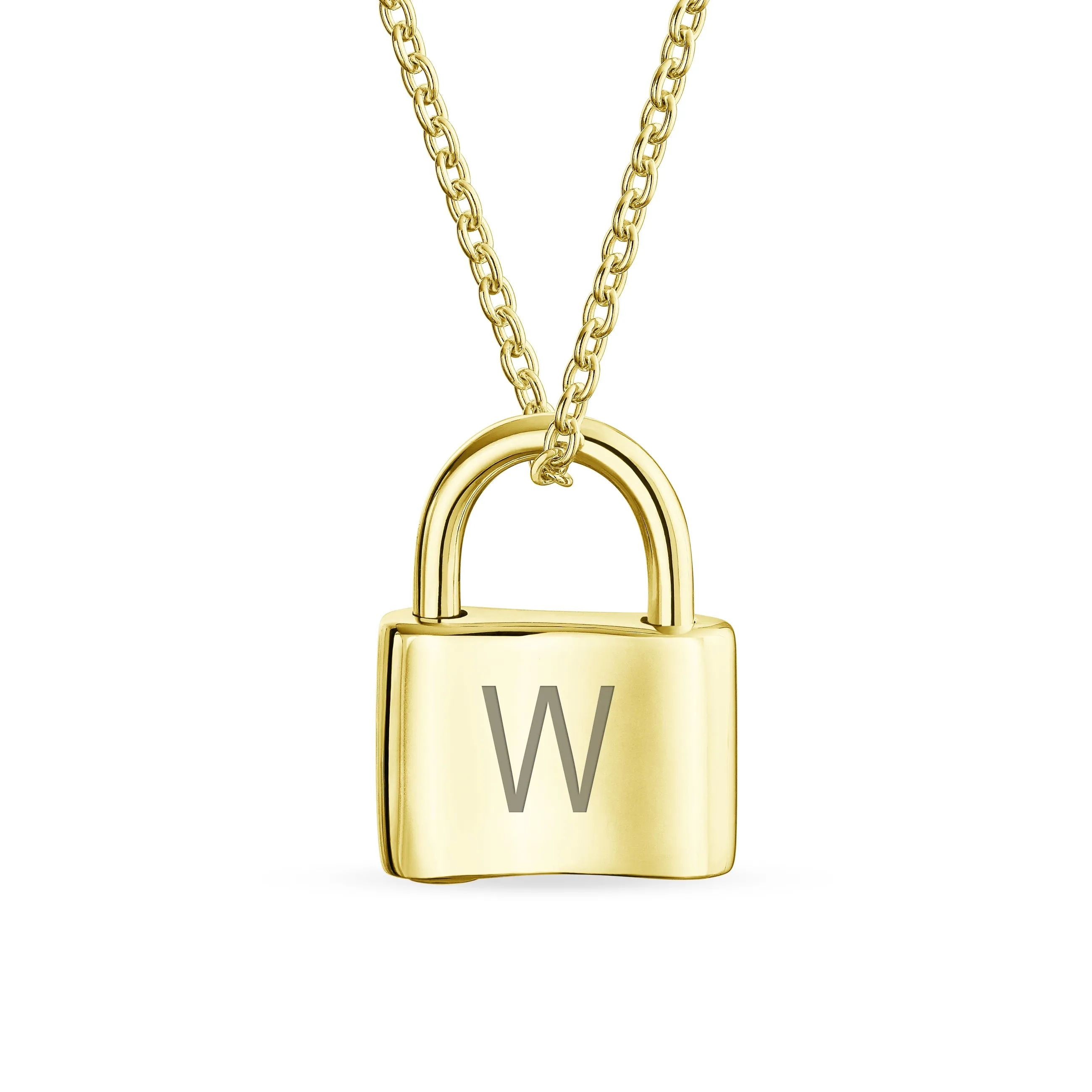 Monogram Pendant Necklace 14K Gold Plated Padlock Charm for Couples 16" Chain