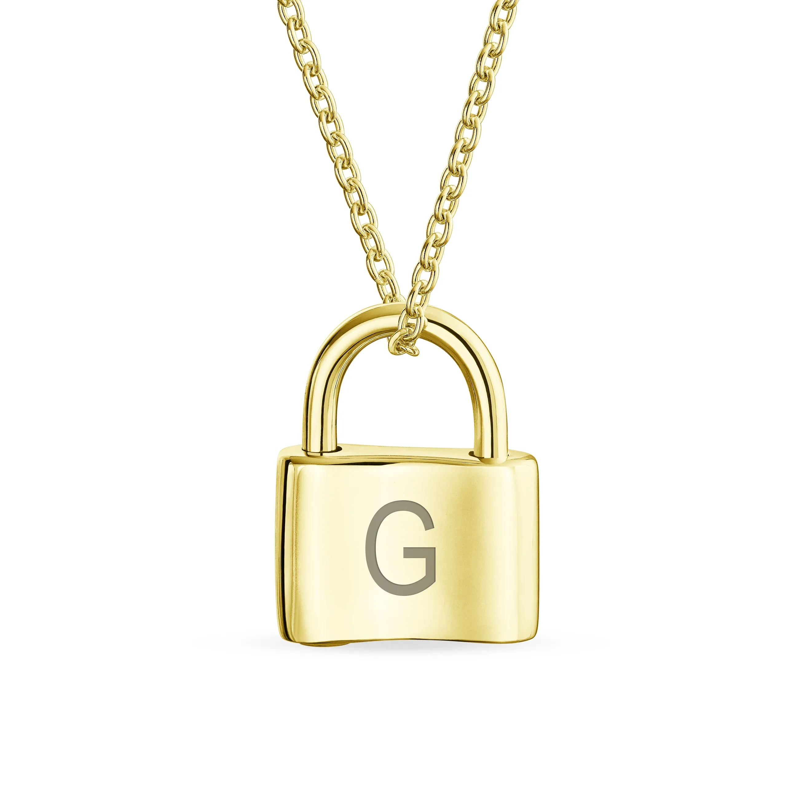 Monogram Pendant Necklace 14K Gold Plated Padlock Charm for Couples 16" Chain