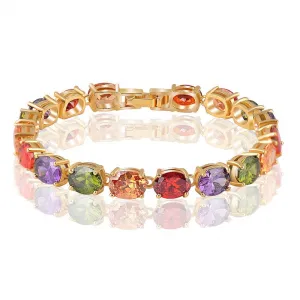 Multicolor Oval Swiss Cubic Zirconia Diamond Bracelet 18K Gold Plated Colorful Zircon Strand Bracelets