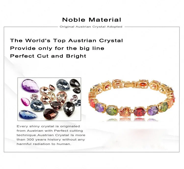 Multicolor Oval Swiss Cubic Zirconia Diamond Bracelet 18K Gold Plated Colorful Zircon Strand Bracelets