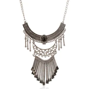 New Luxury Vintage Silver Multilayer Tassel Crystal Pendant Maxi Necklaces Women Big Gypsy Choker Statement Necklace