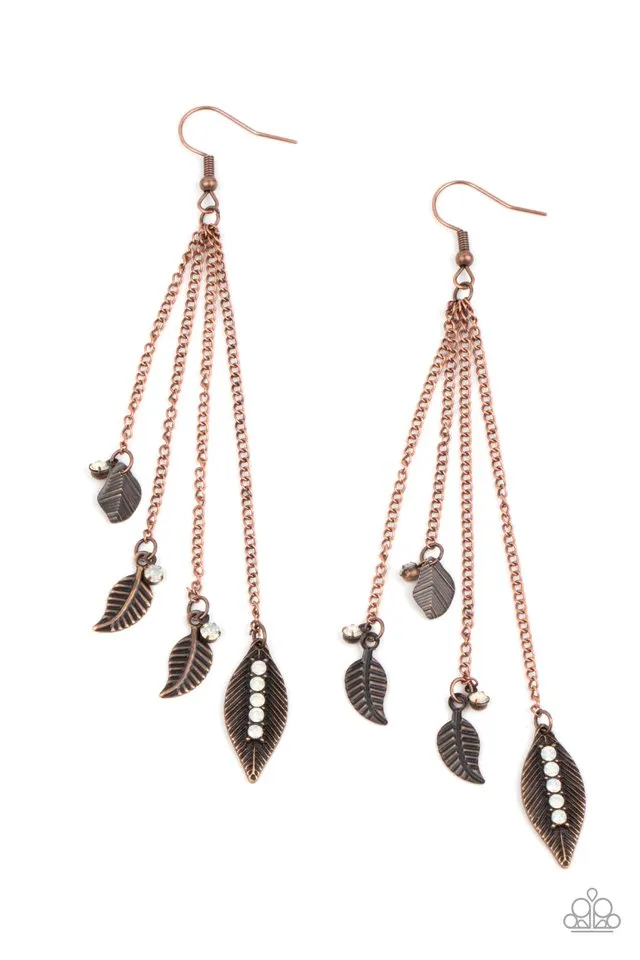 Paparazzi Earring ~ Chiming Leaflets - Copper