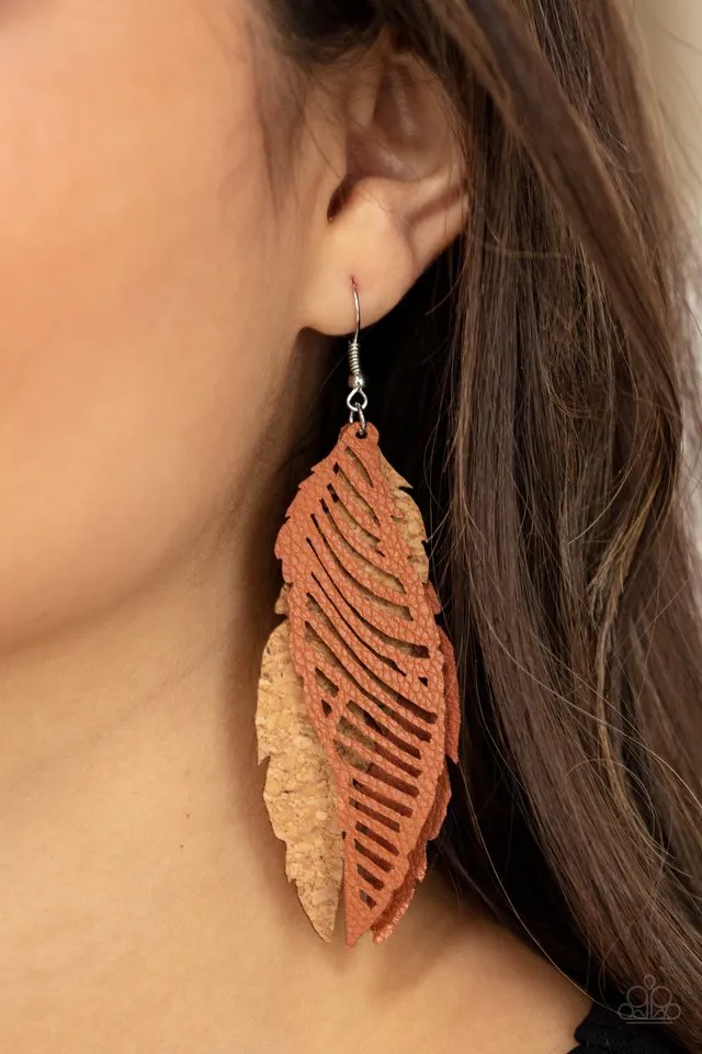 Paparazzi Earring ~ WINGING Off The Hook - Brown