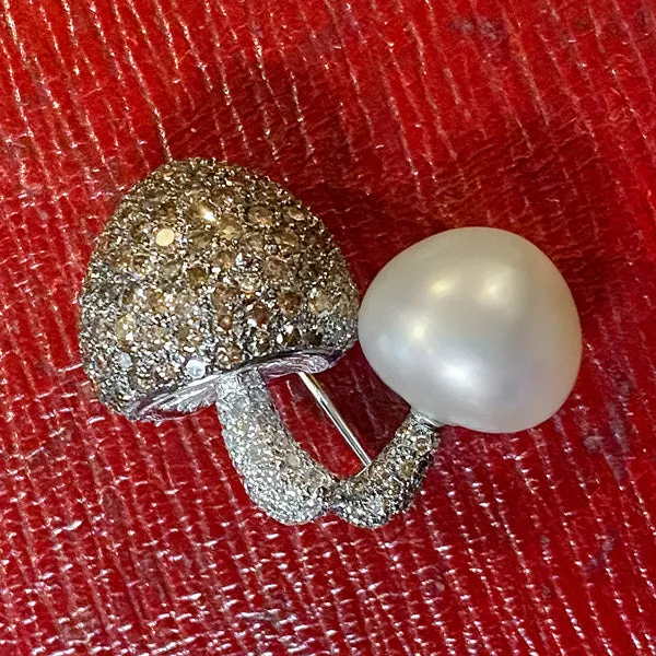 Pearl & Diamond Mushroom Pin