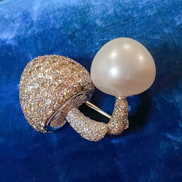 Pearl & Diamond Mushroom Pin