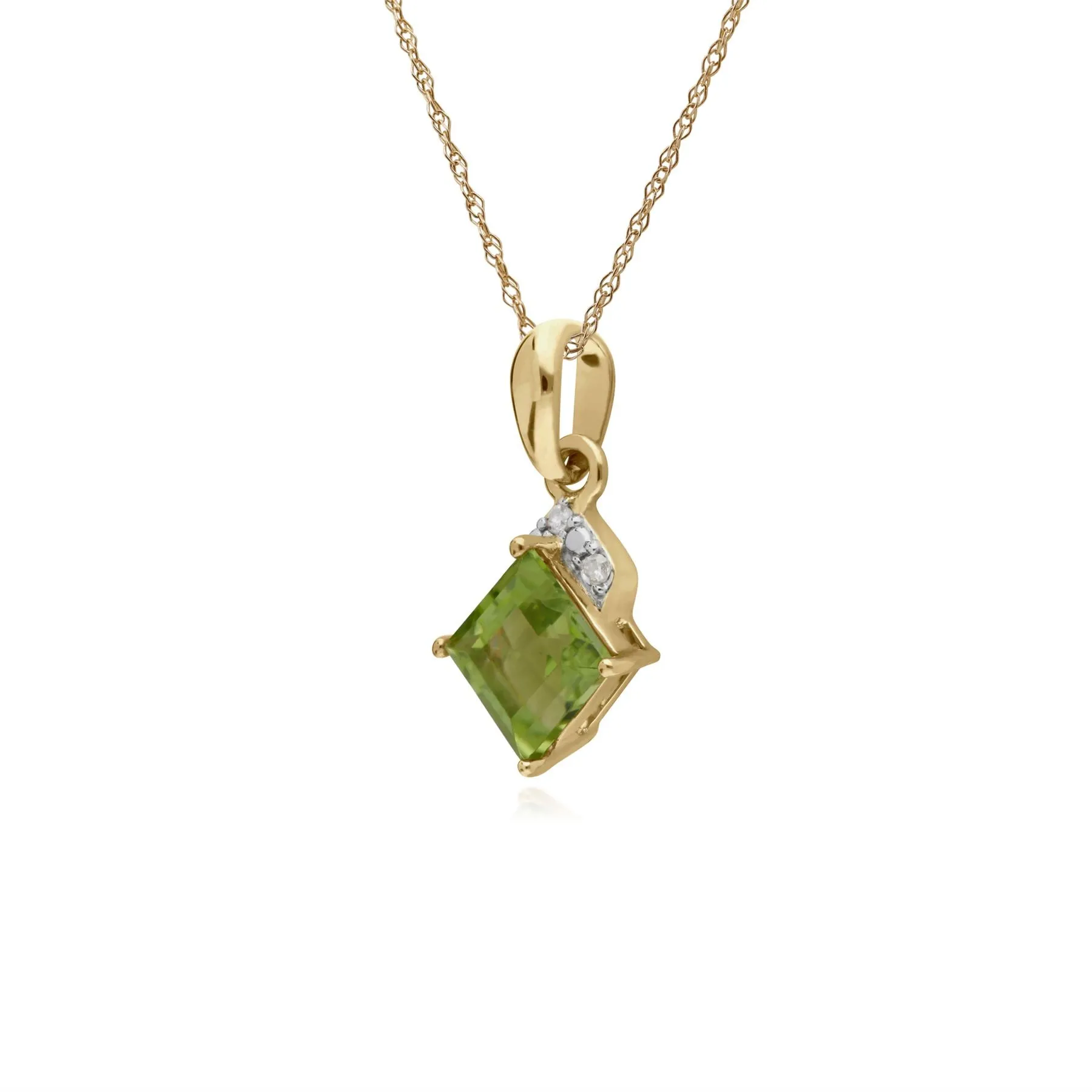 Peridot Halskette, 9 Karat gelbgold peridot & Diamant quadratischer Anhänger an 45cm Kette