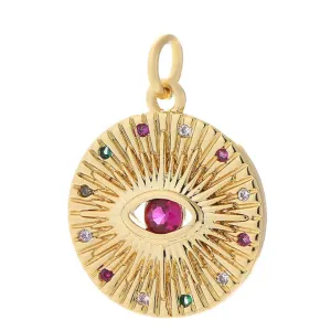 Pink Round Eye Sunburst Charm For Charm Necklace & Bracelet