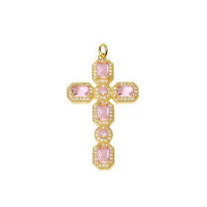 Pink Zircon Cross Charm For Charm Necklace & Bracelet