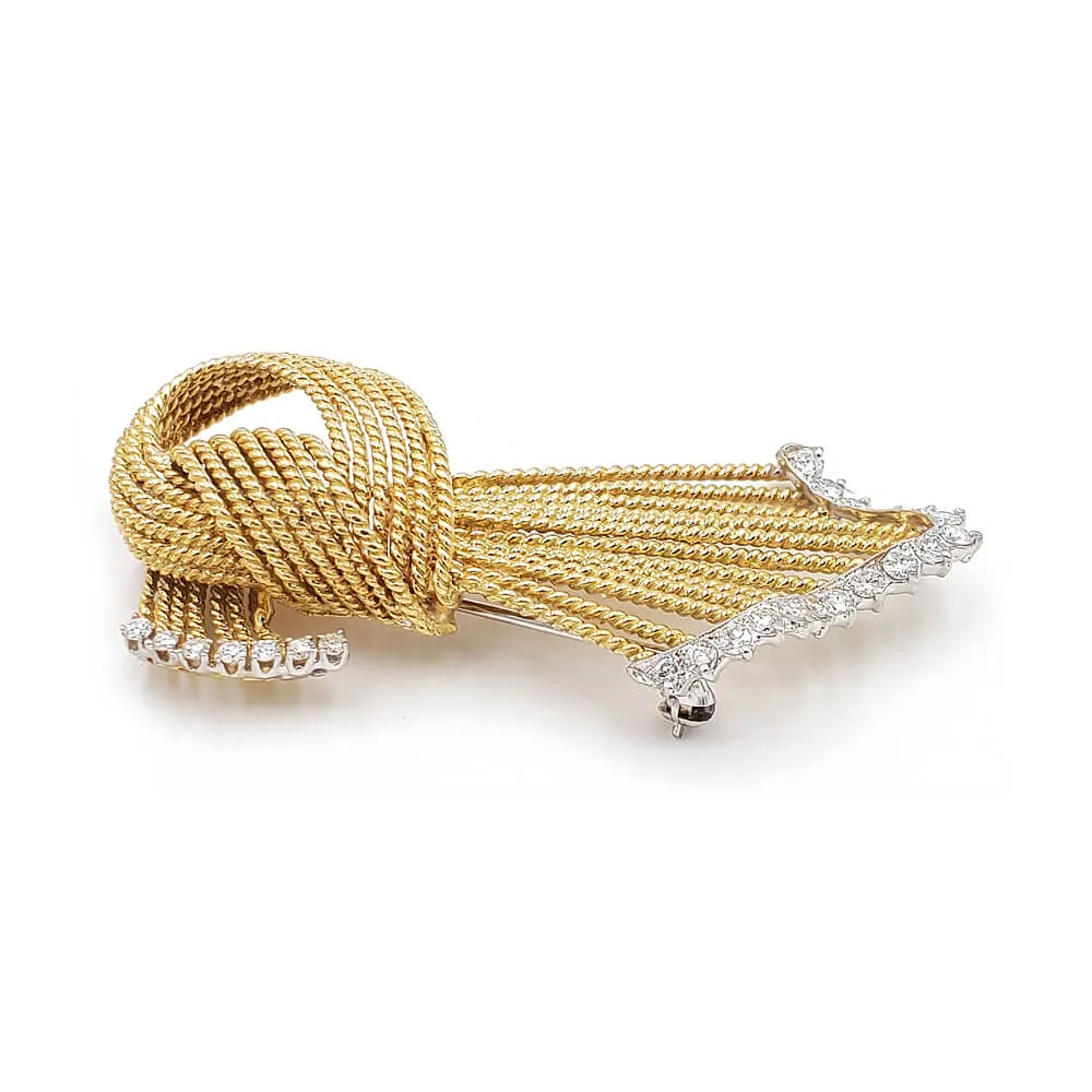 Pre-Owned 18K Yellow Gold Diamond Scarf Brooch