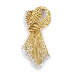 Pre-Owned 18K Yellow Gold Diamond Scarf Brooch