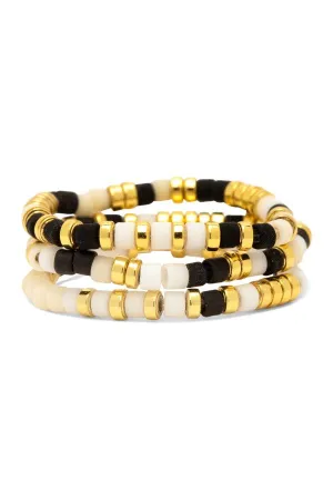 Pura Vida Mixed SB Gold Stretch Ring Set of 3 Monochrome