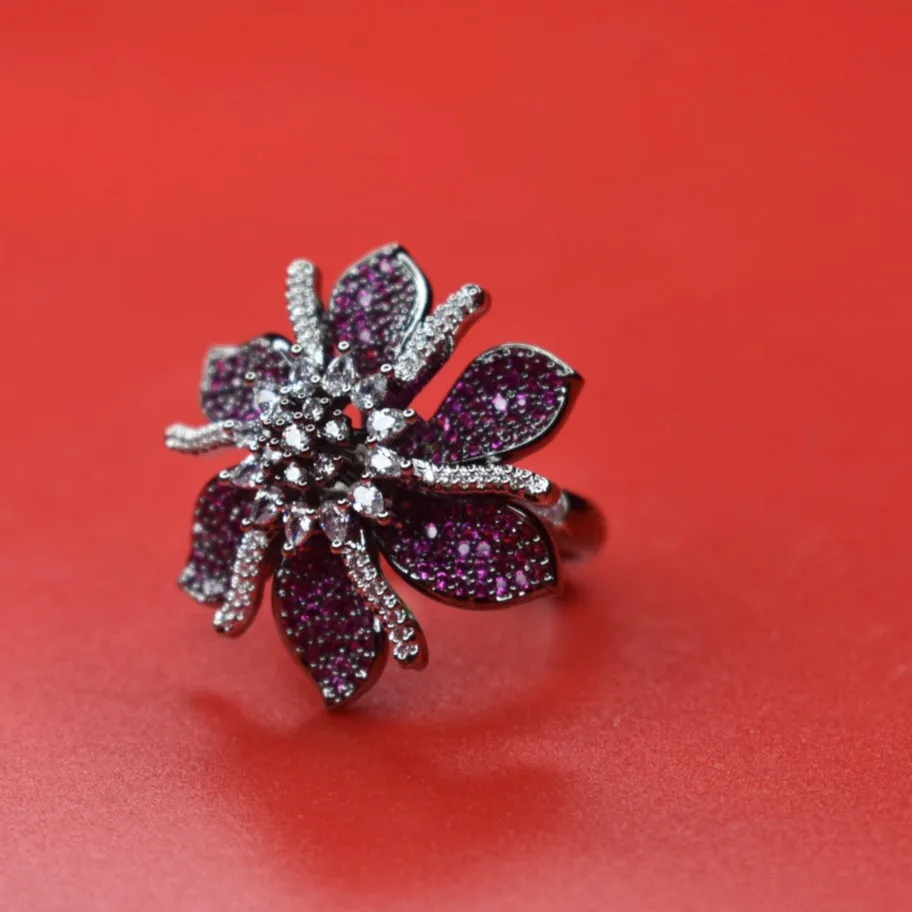 "Blooming Elegance: The Pink Floral CZ Finger Ring for Stylish Women"