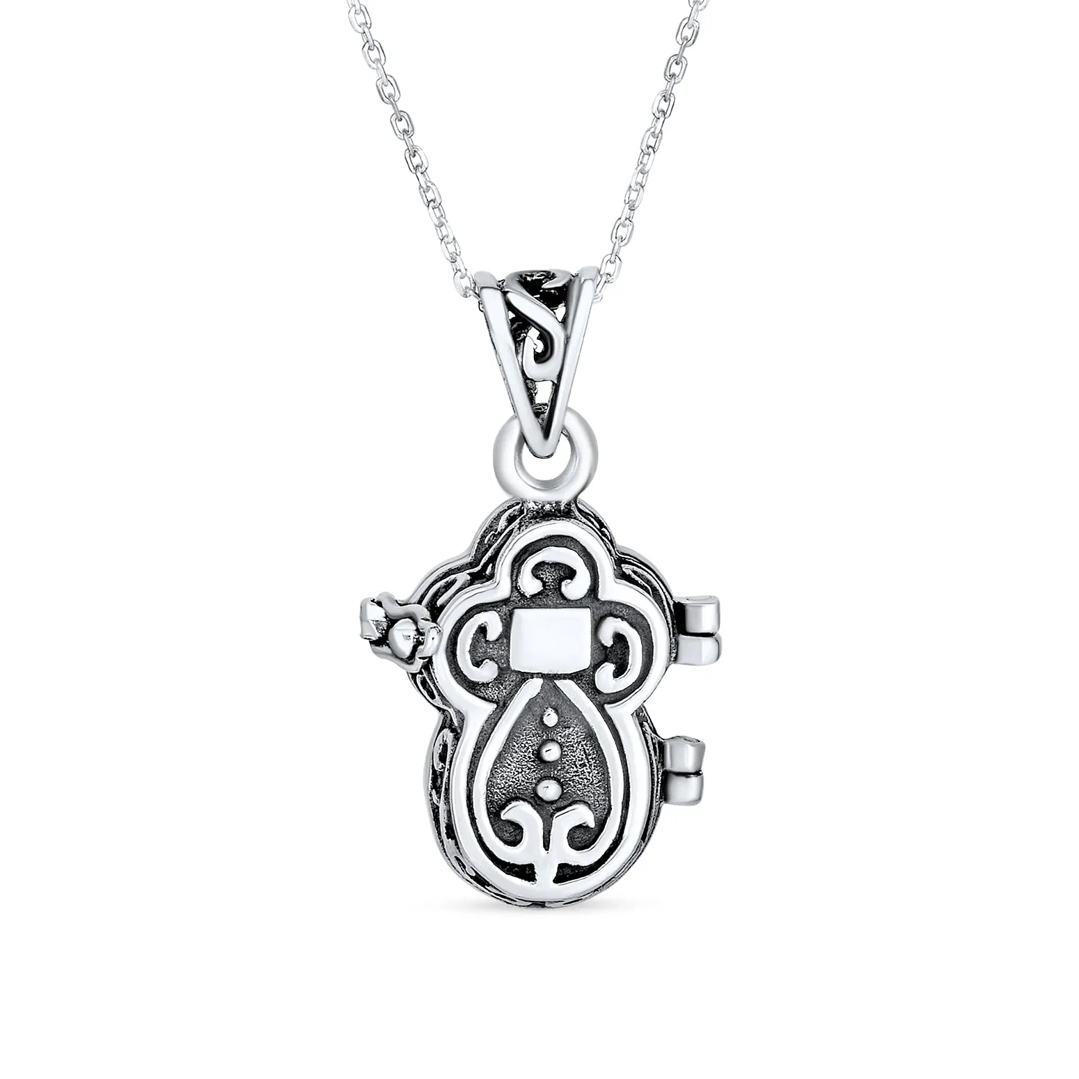 Religious Cross Prayer Box Locket Necklace Sterling Silver Memorial Pendant