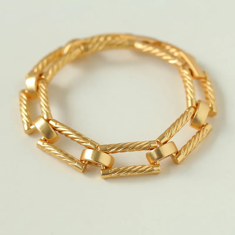 Retro Frosted Gold Square Chain Bracelet