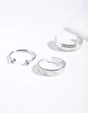 Rhodium Open Diamante Toe Ring Pack