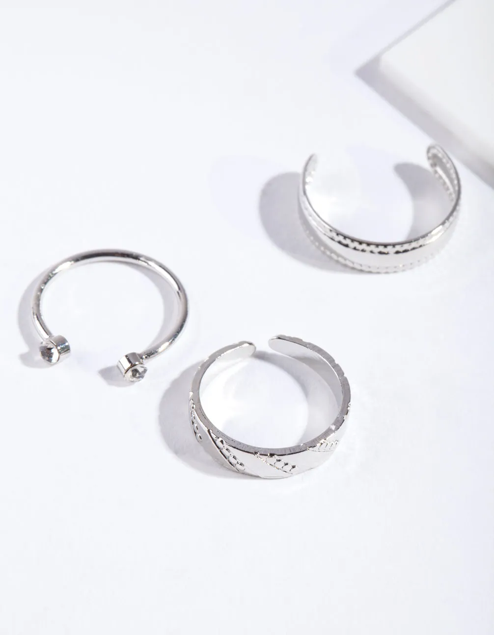 Rhodium Open Diamante Toe Ring Pack