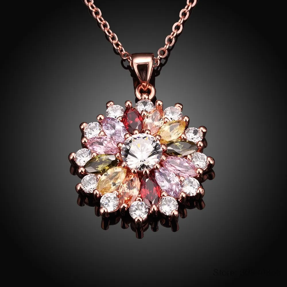 Rose Gold Flower Crystal Necklace