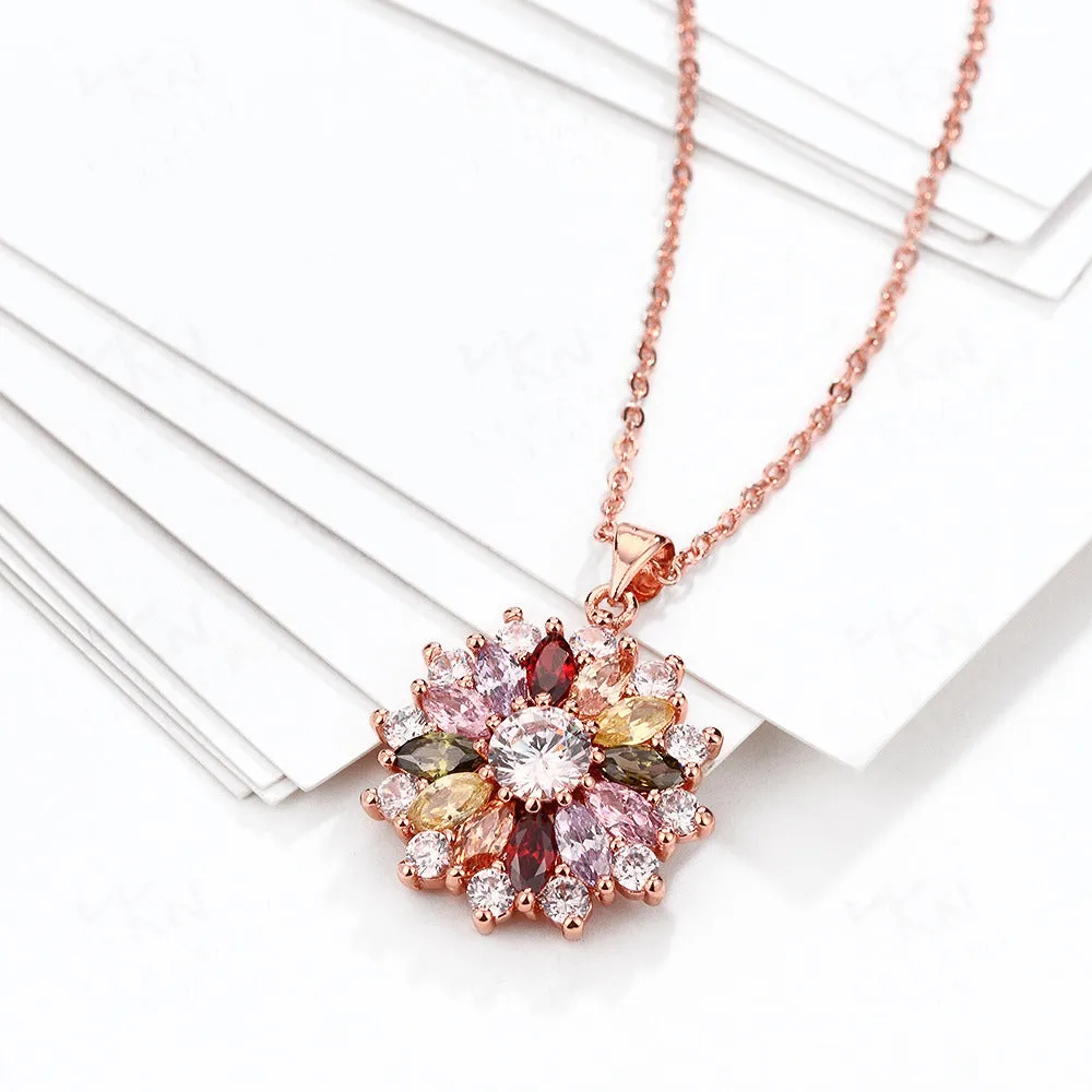 Rose Gold Flower Crystal Necklace