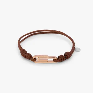 Rose gold plated sterling silver Paperclip macrame bracelet with wax cord