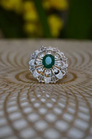 Round shape American Diamond Stylish Green Stone Adjustable Ring