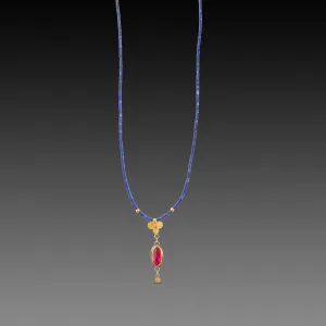 Ruby and Gold Trio Lapis Necklace