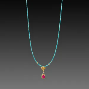 Ruby and Gold Trio Turquoise Necklace