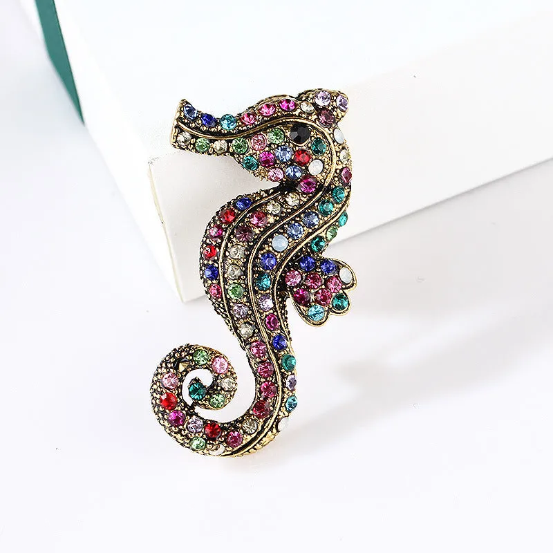 SB354 - Color Diamond Seahorse Brooch