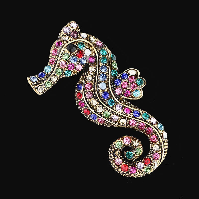 SB354 - Color Diamond Seahorse Brooch