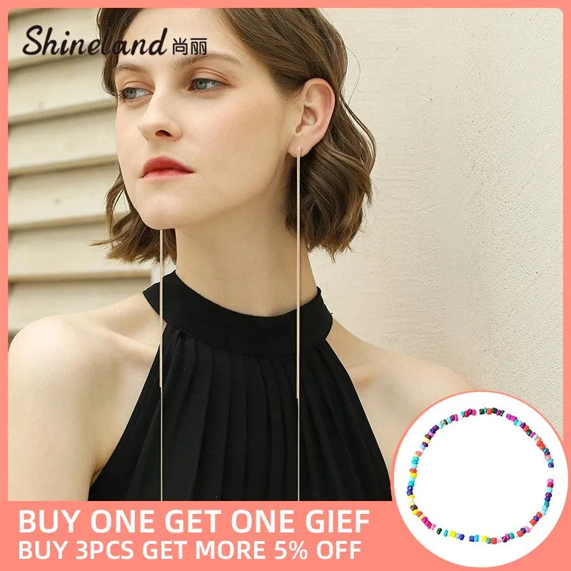 Shineland Hot Sale Super Long Chain Tassel Drop Dangle Earrings Women Bijoux Trendy Alloy Female Fashion Jewelry Brincos Gift