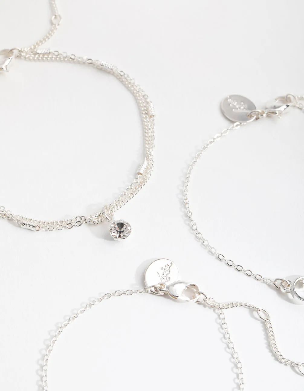 Silver Diamante & Faux Pearl 4-Pack Bracelets