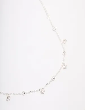 Silver Diamante Droplet Station Necklace