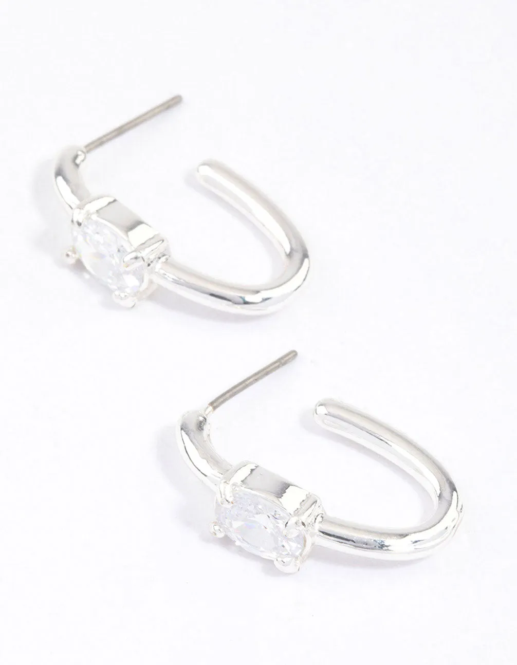 Silver Diamante Oval Hoop Earrings & Polishing Set