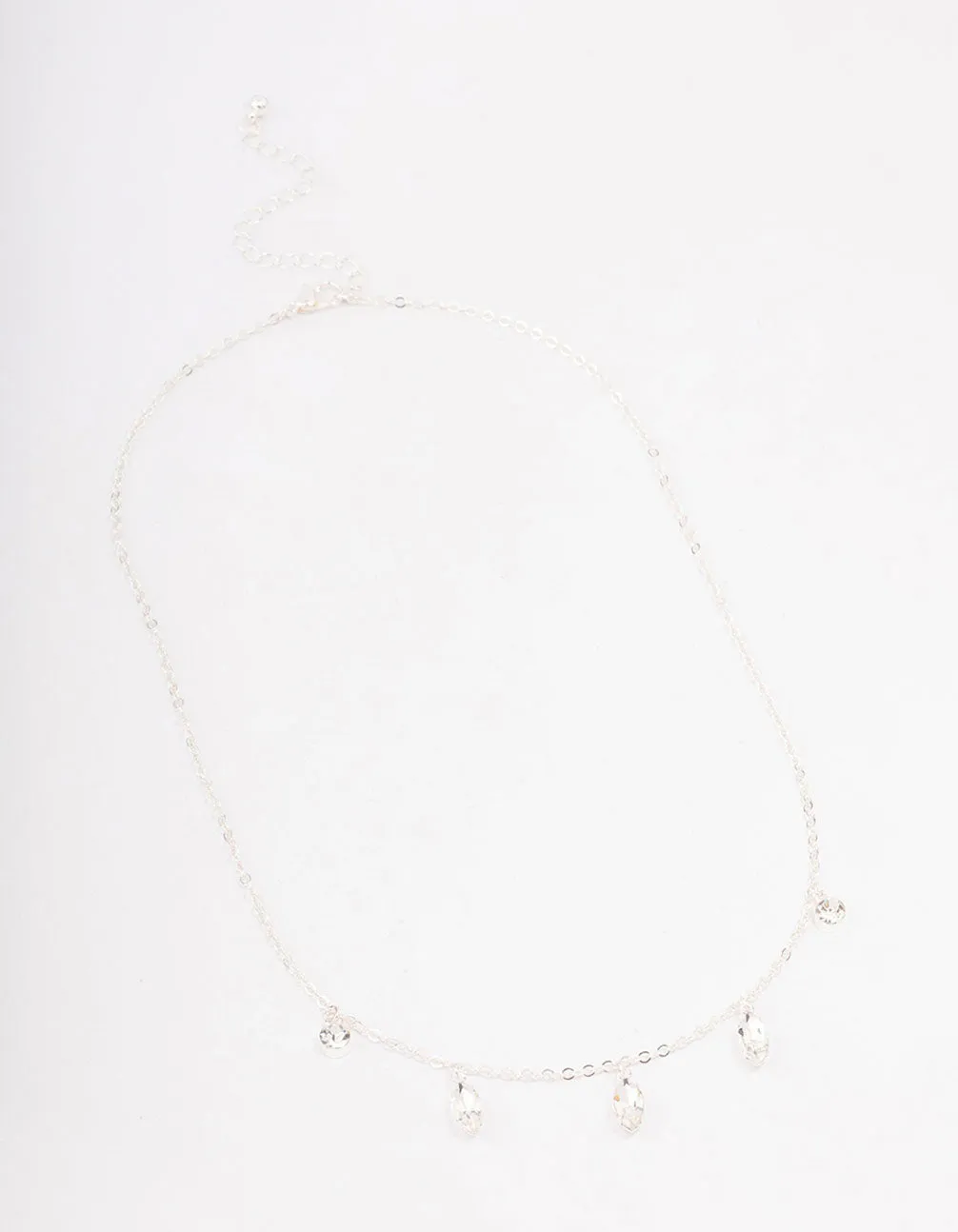 Silver Marquise Station Drop Necklace