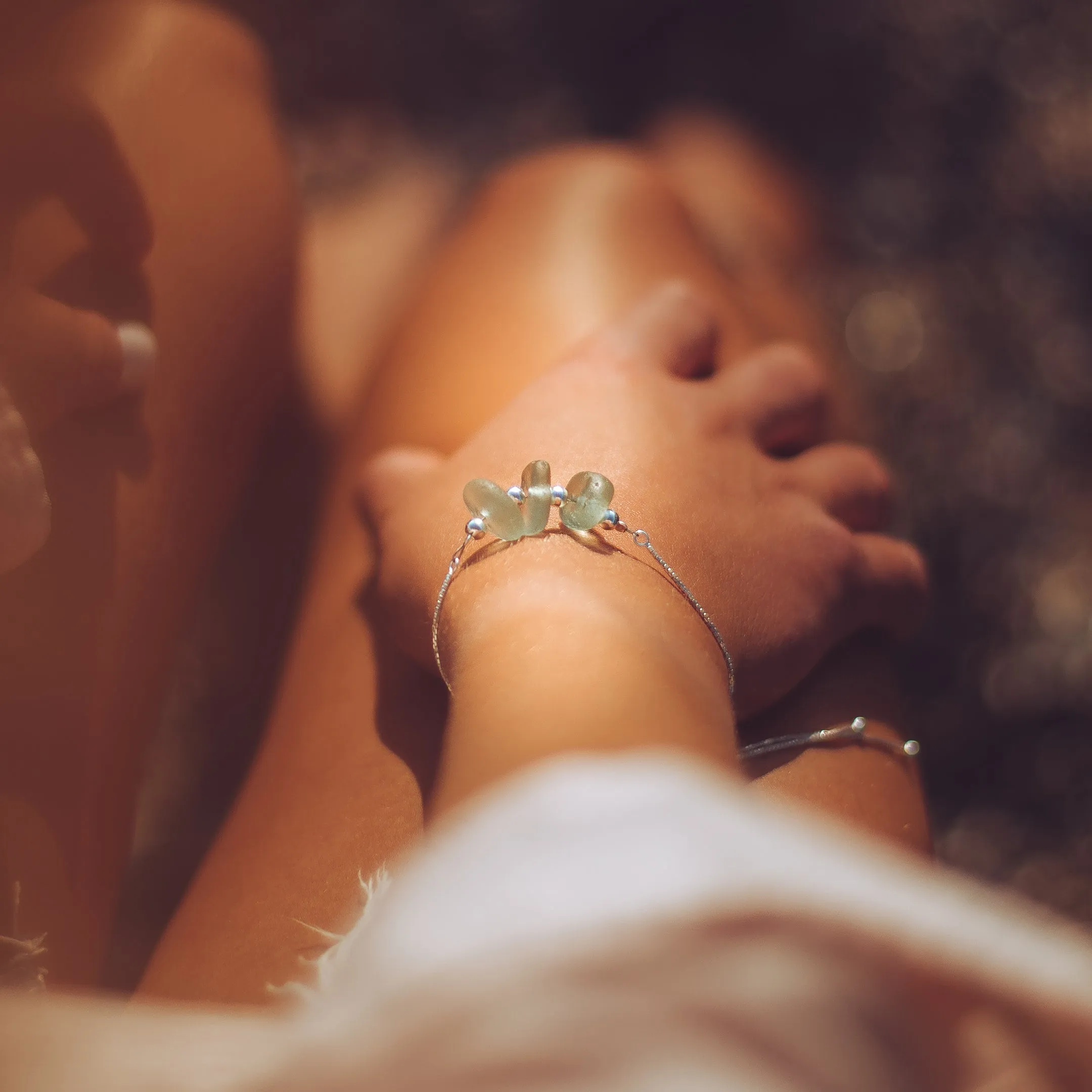 Silver Sea Glass Drops Bracelet