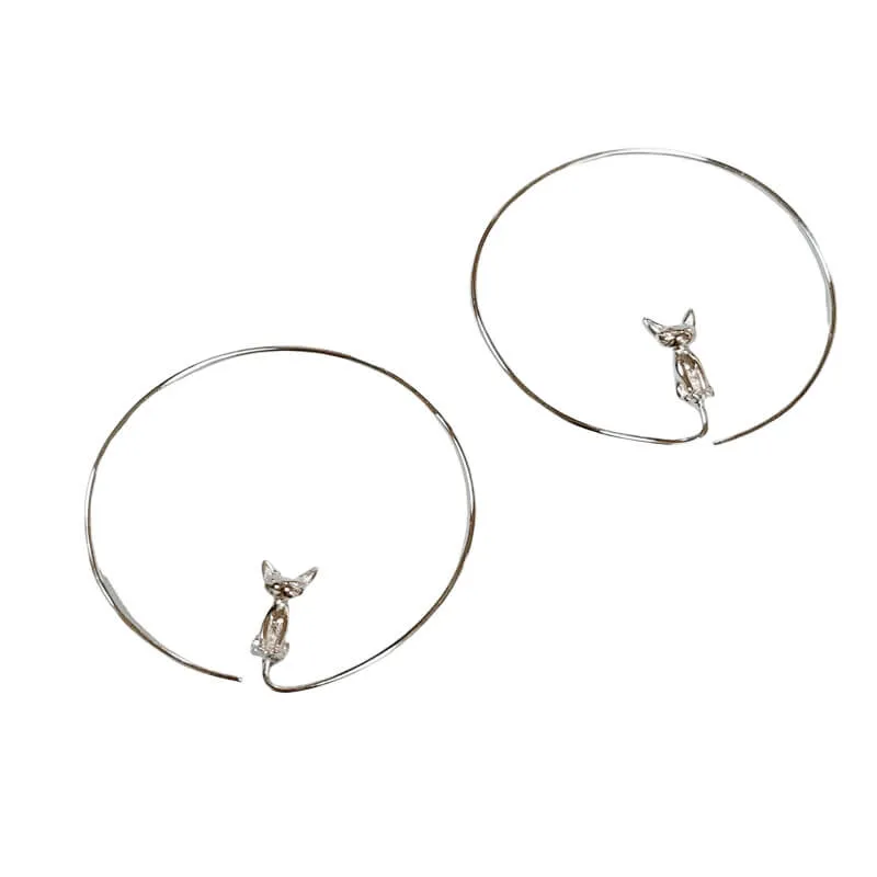 Simple Circle Angry Cat Copper Earrings