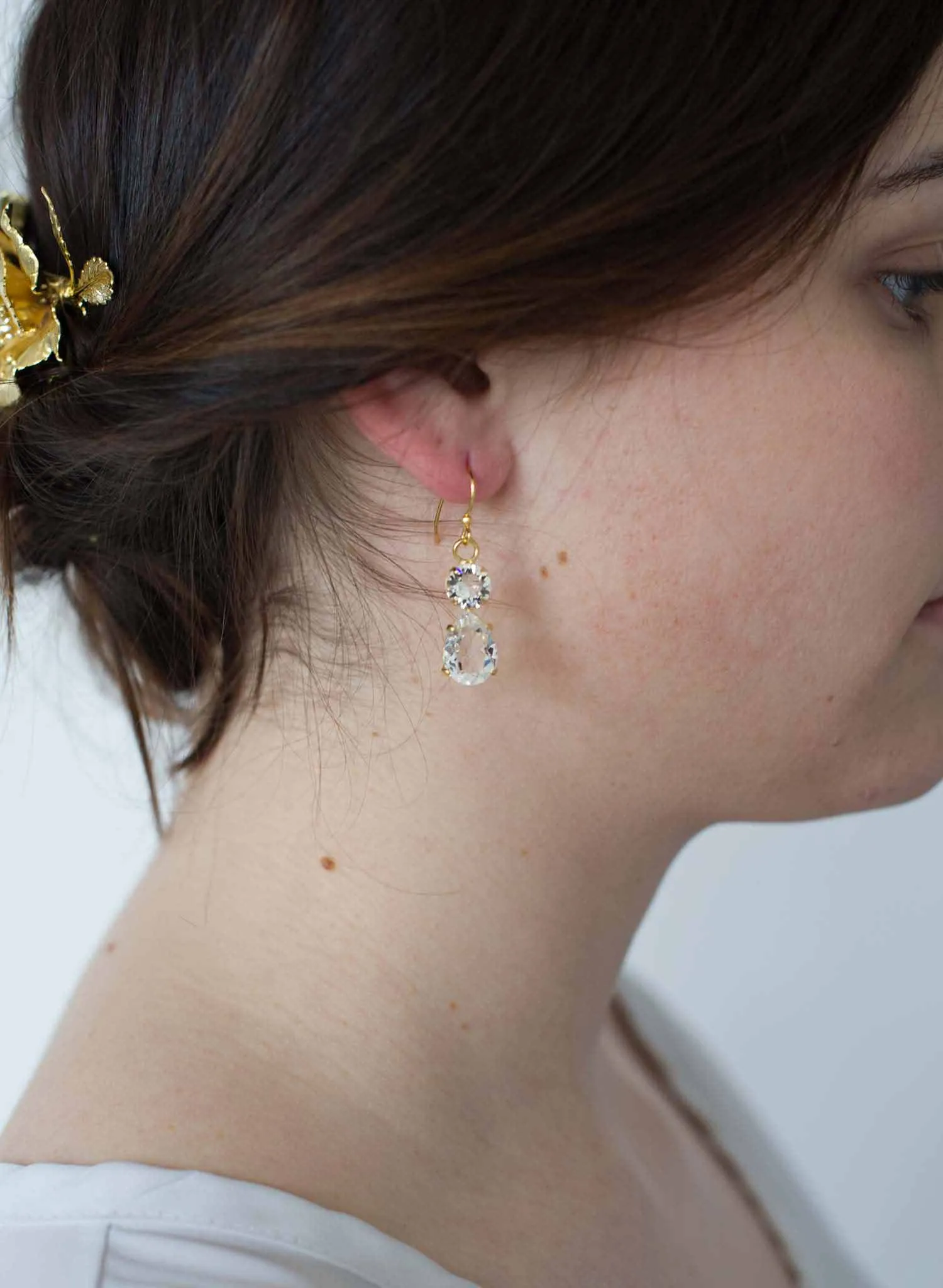 Simple crystal pear drop earrings  - Style #9015