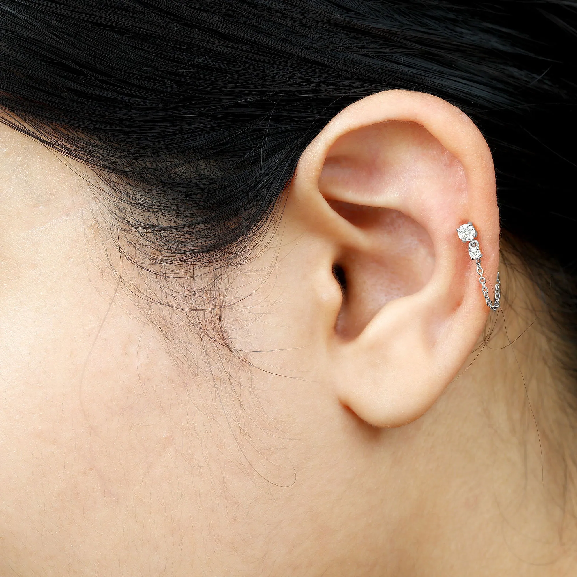 Simple Diamond Chain Drop Earring for Helix Piercing