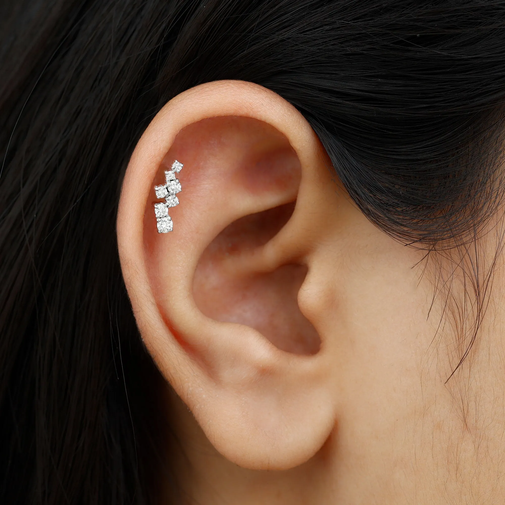 Simple Diamond Helix Piercing Earring with Flat Back