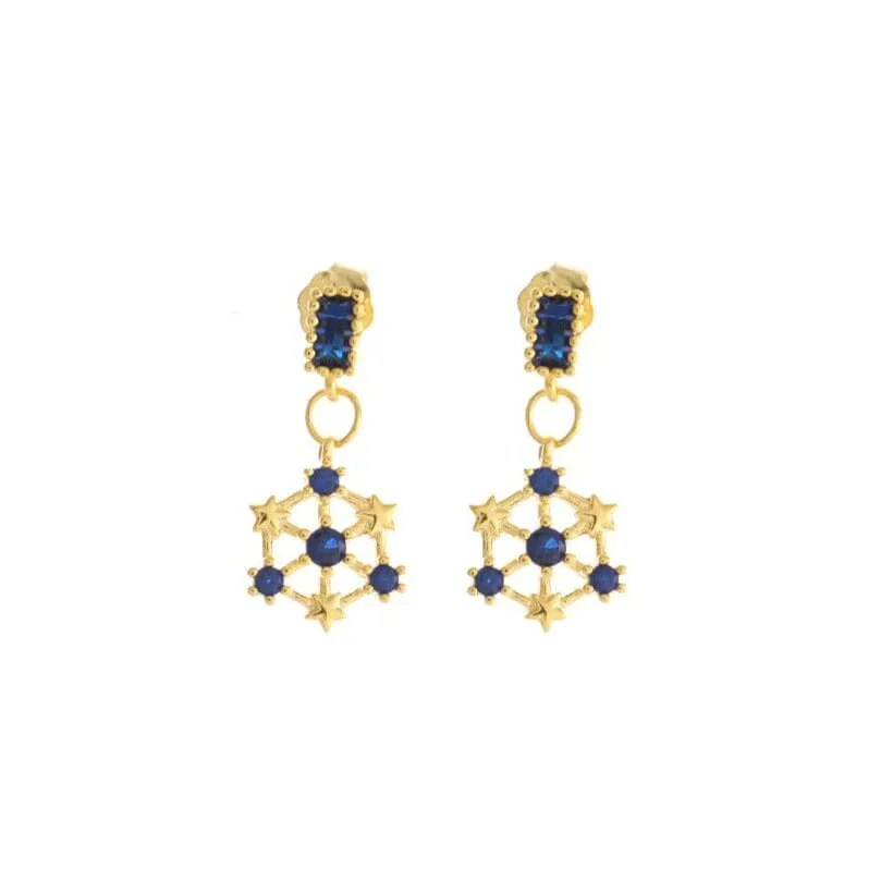 Simple Retro Snowflake Sapphire Earrings - S925 Sterling Silver