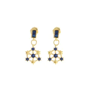 Simple Retro Snowflake Sapphire Earrings - S925 Sterling Silver