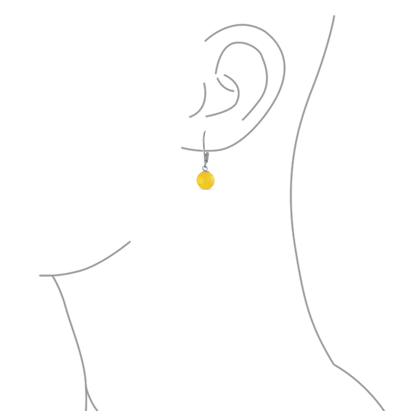 Simple Round Gemstone Lemon Yellow Amber Drop Ball Earrings Sterling Silver