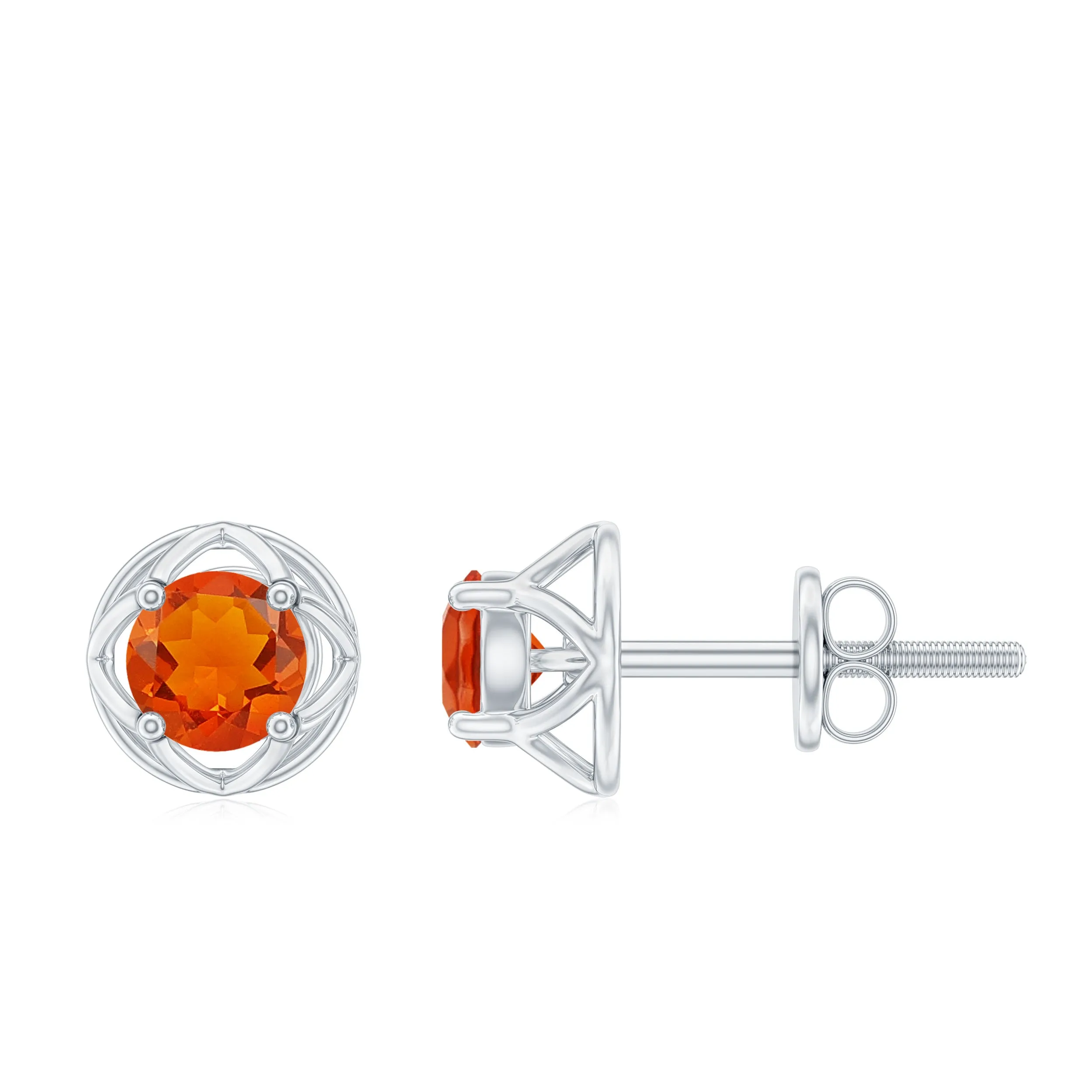 Simple Solitaire Fire Opal Flower Stud Earrings