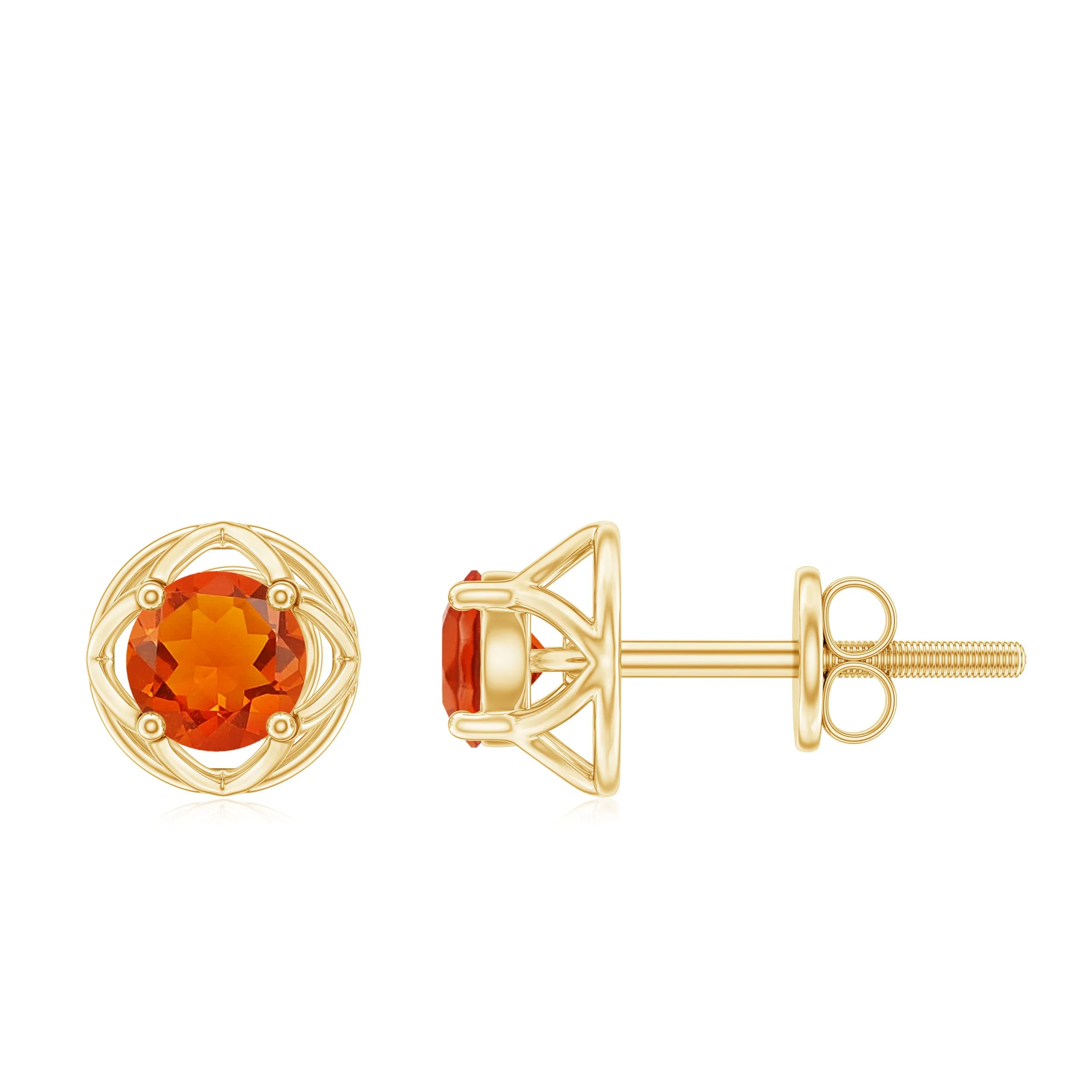 Simple Solitaire Fire Opal Flower Stud Earrings