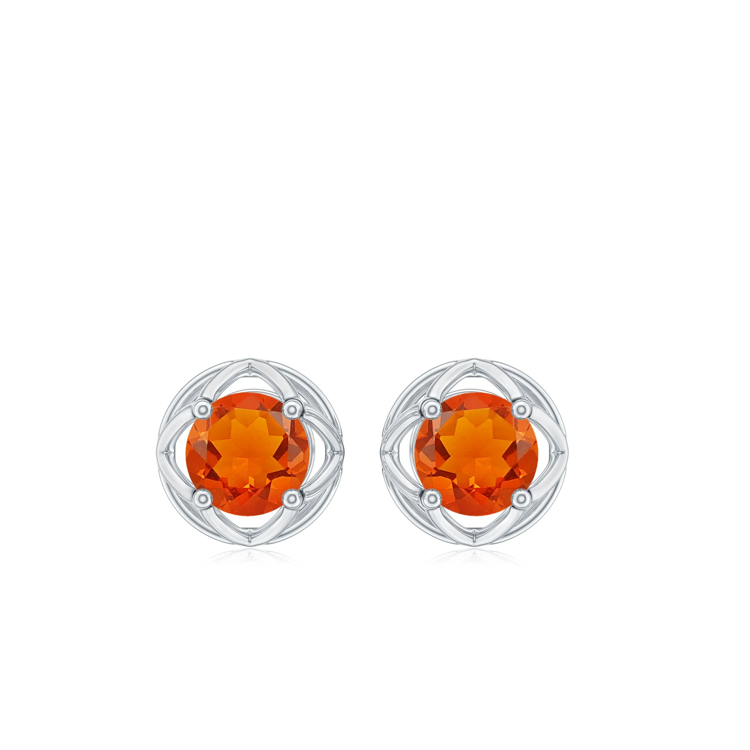 Simple Solitaire Fire Opal Flower Stud Earrings