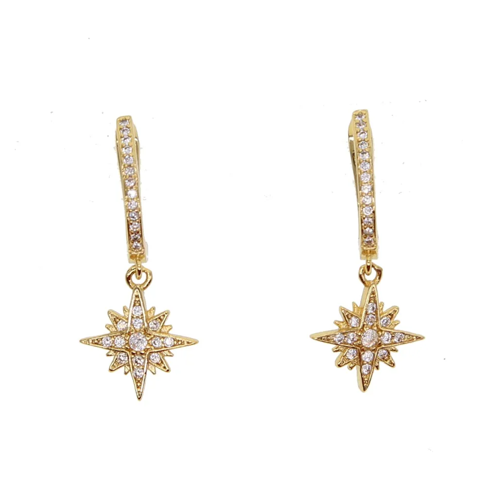 simple temperament CZ star North star charm earrings